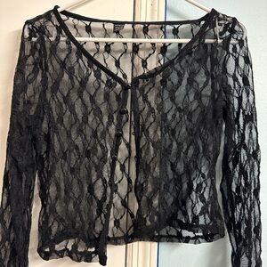Sheer Black Lace Button-Front Cardigan